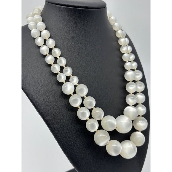 Vintage Lucite Beads, Pale Blue Moonglow, Double Strand Necklace, Sterling Clasp - Picture 4 of 9